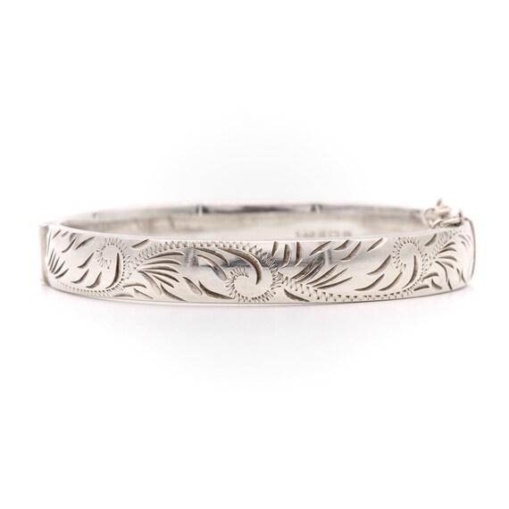 Lovely Vintage 1990s Sterling Silver 925 Octagonal Hinged Engraved Bangle