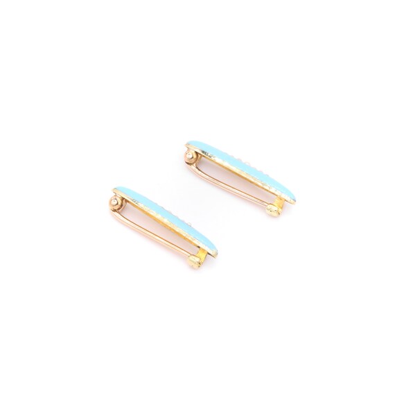 A Pair of Antique 14K Yellow Gold Pale Blue Ename… - image 7