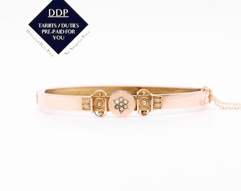 Brazalete antiguo victoriano de oro de 9 quilates con perlas de semillas, estilo neotrusco.