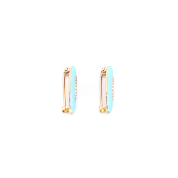 A Pair of Antique 14K Yellow Gold Pale Blue Ename… - image 6