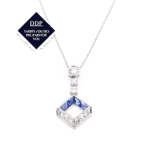 Art Deco 1920s Platinum and 18K White Gold 1.12tgw Sapphire and Diamond Drop Necklace