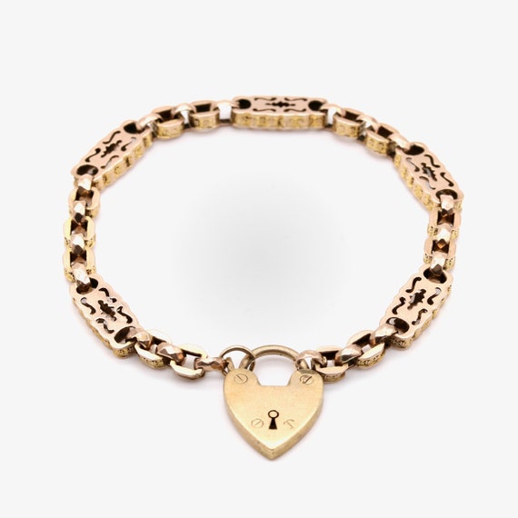 Antique 9ct Gold Star Link Bracelet with Heart Pad