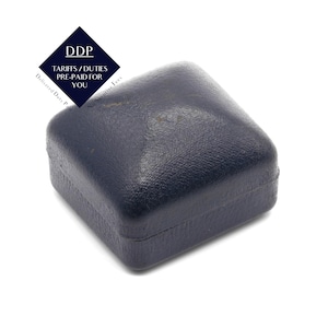 Vintage Dark Blue Rectangular Ring Box with Cream Satin and Velvet Lining