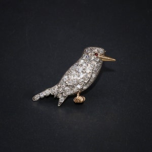 Antique Victorian 18K Yellow Gold and Silver 1ctw Diamond and Ruby Kookaburra Bird Brooch