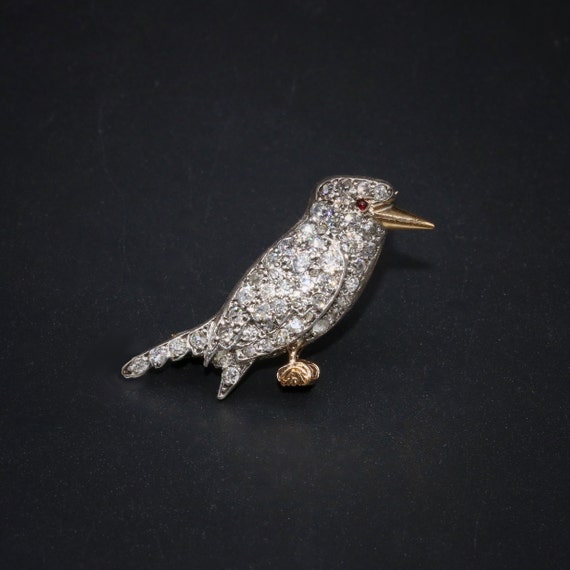 Antique Victorian 18K Yellow Gold and Silver 1ctw Diamond and Ruby Kookaburra Bird Brooch Etsy