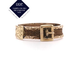 Anillo antiguo victoriano con hebilla de oro amarillo de 9 quilates para luto.