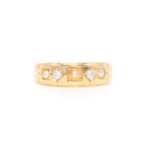 Antique Victorian 18K Yellow Gold Pearl and Diamond Band Ring