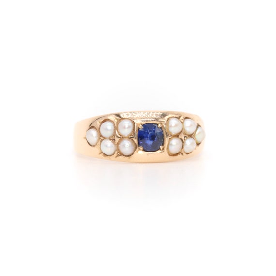 Antique Victorian 15K Yellow Gold Sapphire and Pe… - image 3