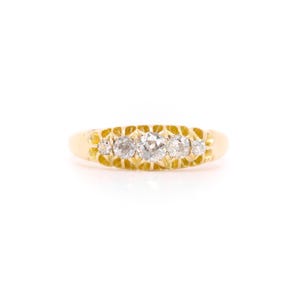 Antique Victorian 18K Yellow Gold 0.27ctw Old European Cut Diamond 5 Stone Ring