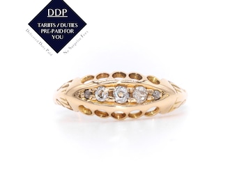 Antique 18K Yellow Gold Old Cut Diamond 5 Stone Ring