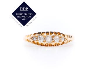 Antique Edwardian 18K Yellow Gold 0.17ct Old Mine Cut Diamond 5 Stone Ring