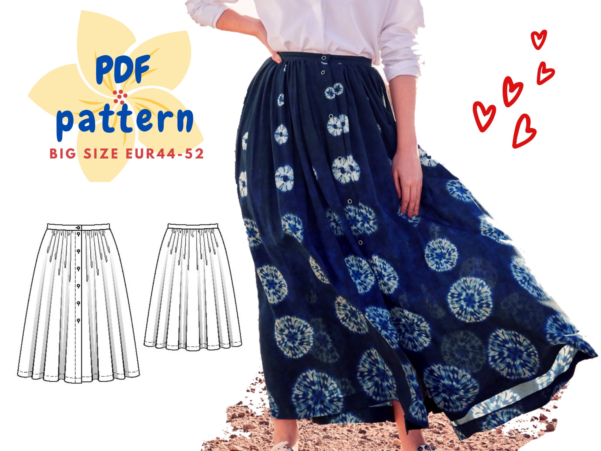 Fluffy skirt for women big size EUR 44-52 / sewing pattern | Etsy