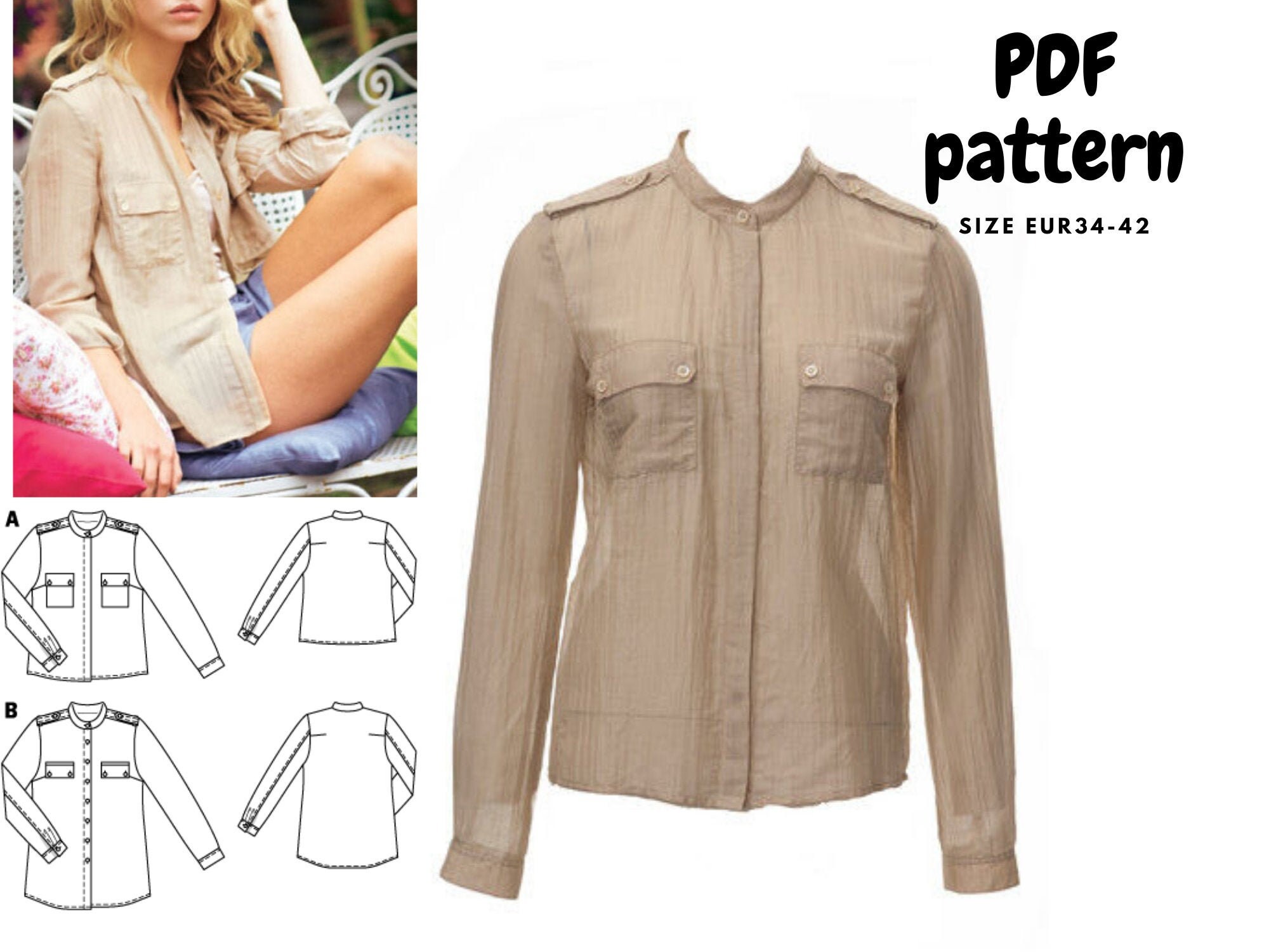 ButtonUp PDF Sewing Pattern Women's Blouse Pattern Etsy