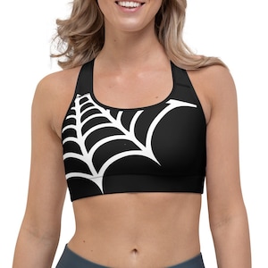 Spider Web Sports Bra White Web Sports Bra Horror Punk Sports Bra Halloween Sports Bra Workout Gear Halloween is Everyday Yoga Gym