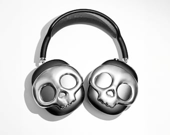 Skull Silver Chrome Airpods Max Attachment - Skeleton Headset Gaming and Streaming Accessories, Gamer Gift | Streaming headphone Accessory
