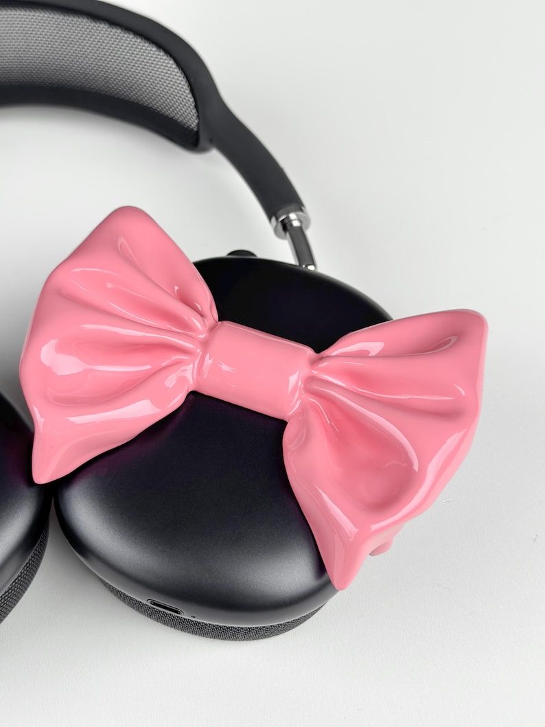 pink BOW Airpods Max Headphone Attachment coquette style accessory -Headset Gaming and Streaming Accessories, Gamer Gift | Streaming headphone Accessory, chrome bow case for airpods max headphones , perfect gift for her, gift for sister, bestfriend