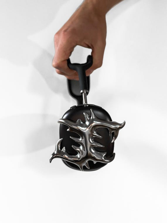 Cyber Spike Airpods Max Headphone Case Cover - Glossy Silver Apple