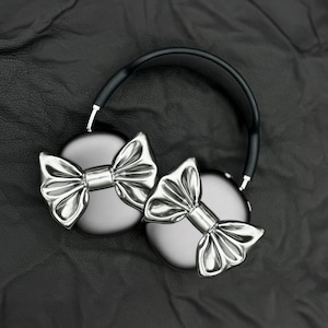 Unique Bow Airpods max case cover, chrome headphone case, stylish and unique chrome, pink design attachment, Perfect cute coquette gift