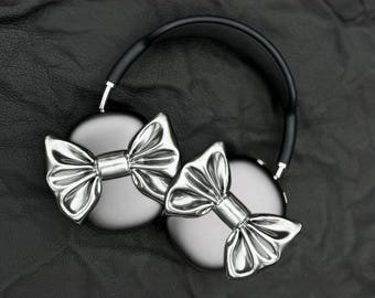 Unique Bow Airpods max case cover, chrome headphone case, stylish and unique chrome, pink design attachment, Perfect cute coquette gift