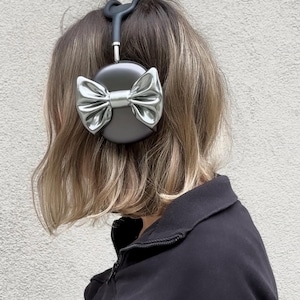CUTE BOW Airpods Max Headphone Attachment coquette style accessory -Headset Gaming and Streaming Accessories, Gamer Gift | Streaming headphone Accessory, chrome bow case for airpods max headphones , perfect gift for her, gift for sister, bestfriend