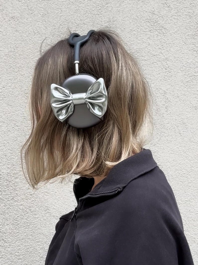 CUTE BOW Airpods Max Headphone Attachment coquette style accessory -Headset Gaming and Streaming Accessories, Gamer Gift | Streaming headphone Accessory, chrome bow case for airpods max headphones , perfect gift for her, gift for sister, bestfriend
