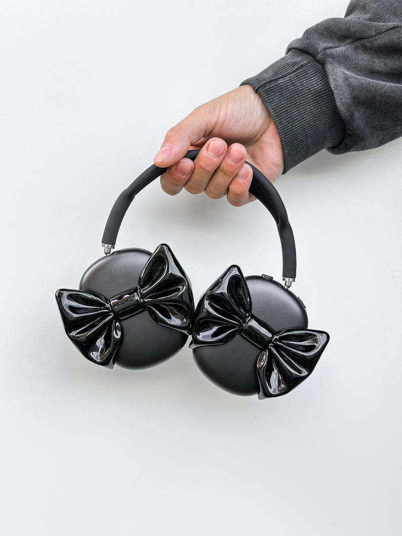 CUTE BOW Airpods Max Headphone Attachment coquette style accessory -Headset Gaming and Streaming Accessories, Gamer Gift | Streaming headphone Accessory, chrome bow case for airpods max headphones , perfect gift for her, gift for sister, bestfriend