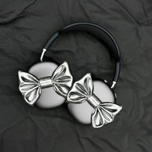 CUTE BOW Airpods Max Headphone Attachment coquette style accessory -Headset Gaming and Streaming Accessories, Gamer Gift | Streaming headphone Accessory, chrome bow case for airpods max headphones , perfect gift for her, gift for sister, bestfriend