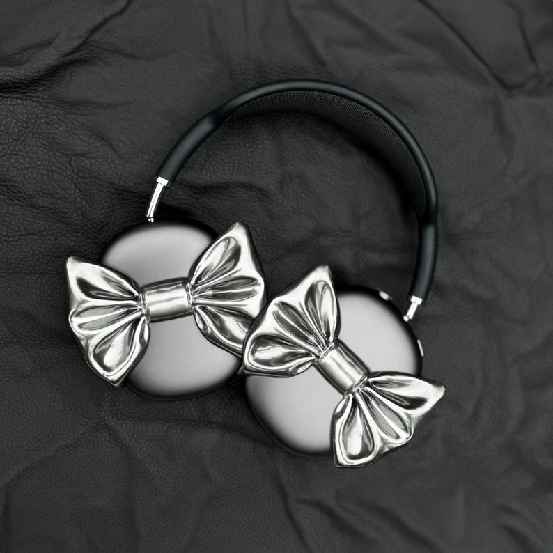 CUTE BOW Airpods Max Headphone Attachment coquette style accessory -Headset Gaming and Streaming Accessories, Gamer Gift | Streaming headphone Accessory, chrome bow case for airpods max headphones , perfect gift for her, gift for sister, bestfriend