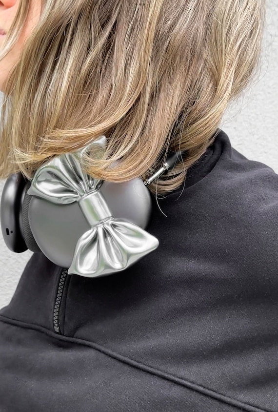 かわいいリボンAirpods Maxカバーアクセサリー、クロームヘッドホン