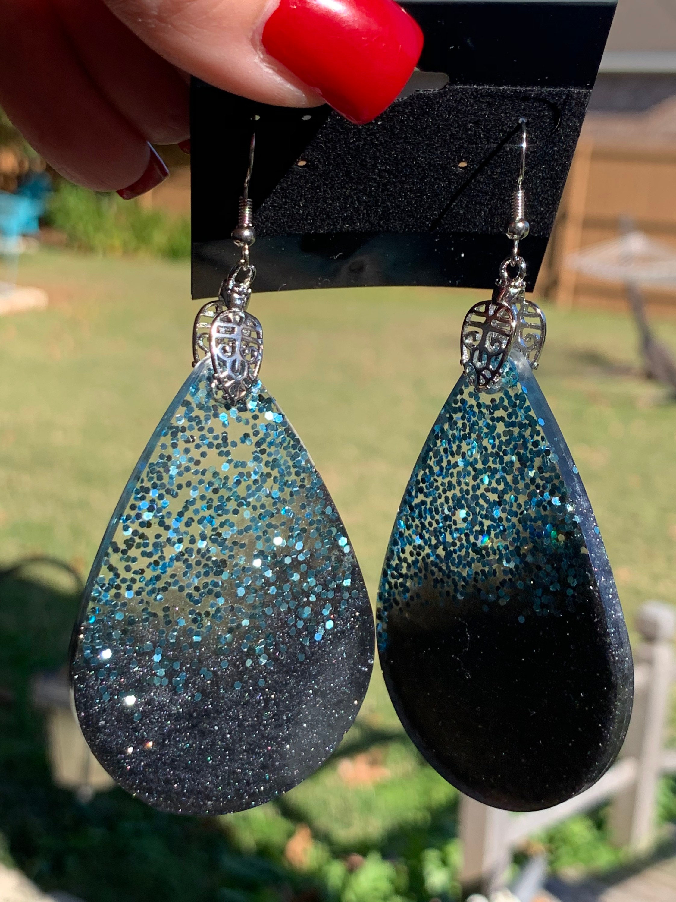 Beautiful Black & Blue Earrings Etsy