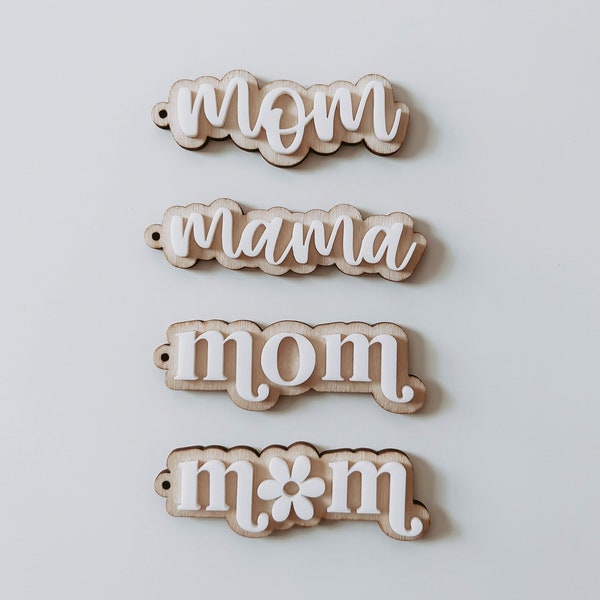 Mom Mama Keychain | Retro Daisy Flower | Birch Wood and Acrylic Mother's Day Keychain