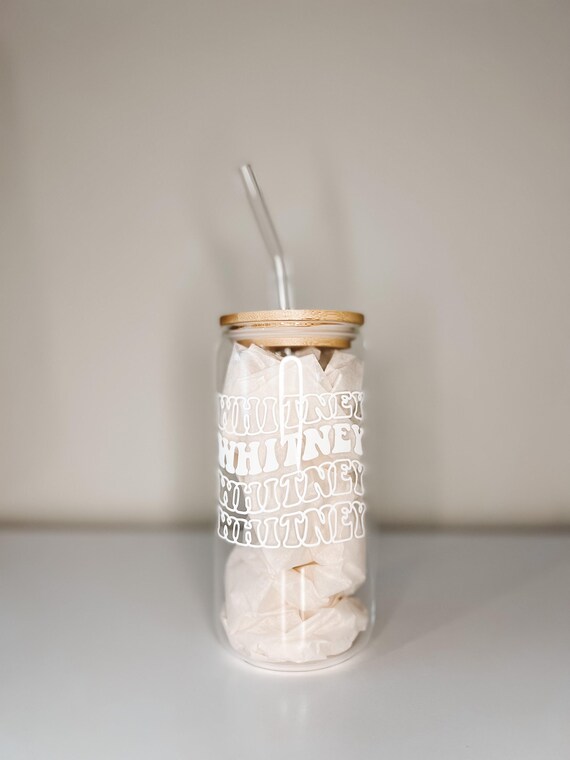 Custom Glass Tumbler With Lid and Straw Etsy