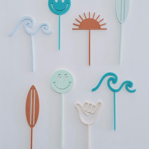 Custom Surfer Cupcake Toppers | Beach Cupcake Toppers | Acrylic Cupcake Toppers