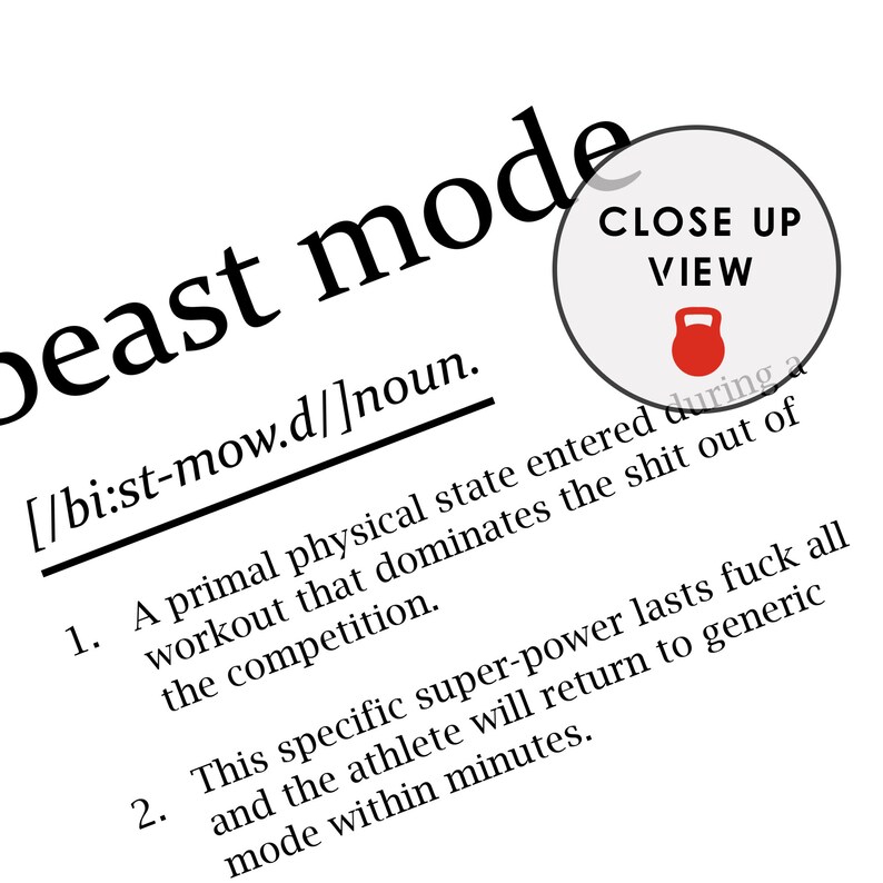 BEAST MODE Definition Print : CrossFit Poster Gym Decor | Etsy