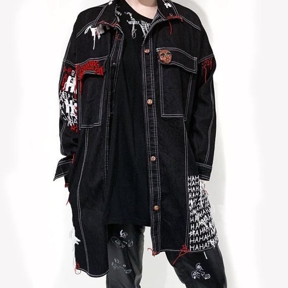 embroidered black denim jacket