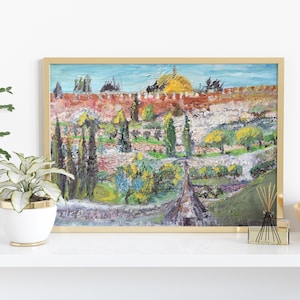 Jerusalem From Mount of Olives Art Printable Israeli Landscape Painting Jerusalem Digital Poster Print Fine Art Downloadable Israel Gifts
