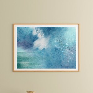 Abstract Ocean Wave Art Teal Blue Seascape Painting Modern Watercolor Minimalist Nautical Wall Decor Sea Poster Print Downloadable Art Gift