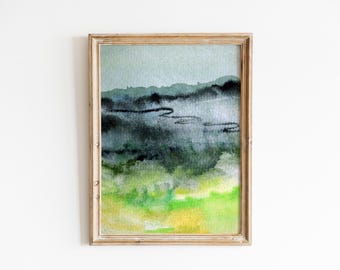 Abstract Expressionist Landscape Painting, Watercolor Hills Art, Printable Modern Wall Decor, Nature Inspired Artwork, Digital Download