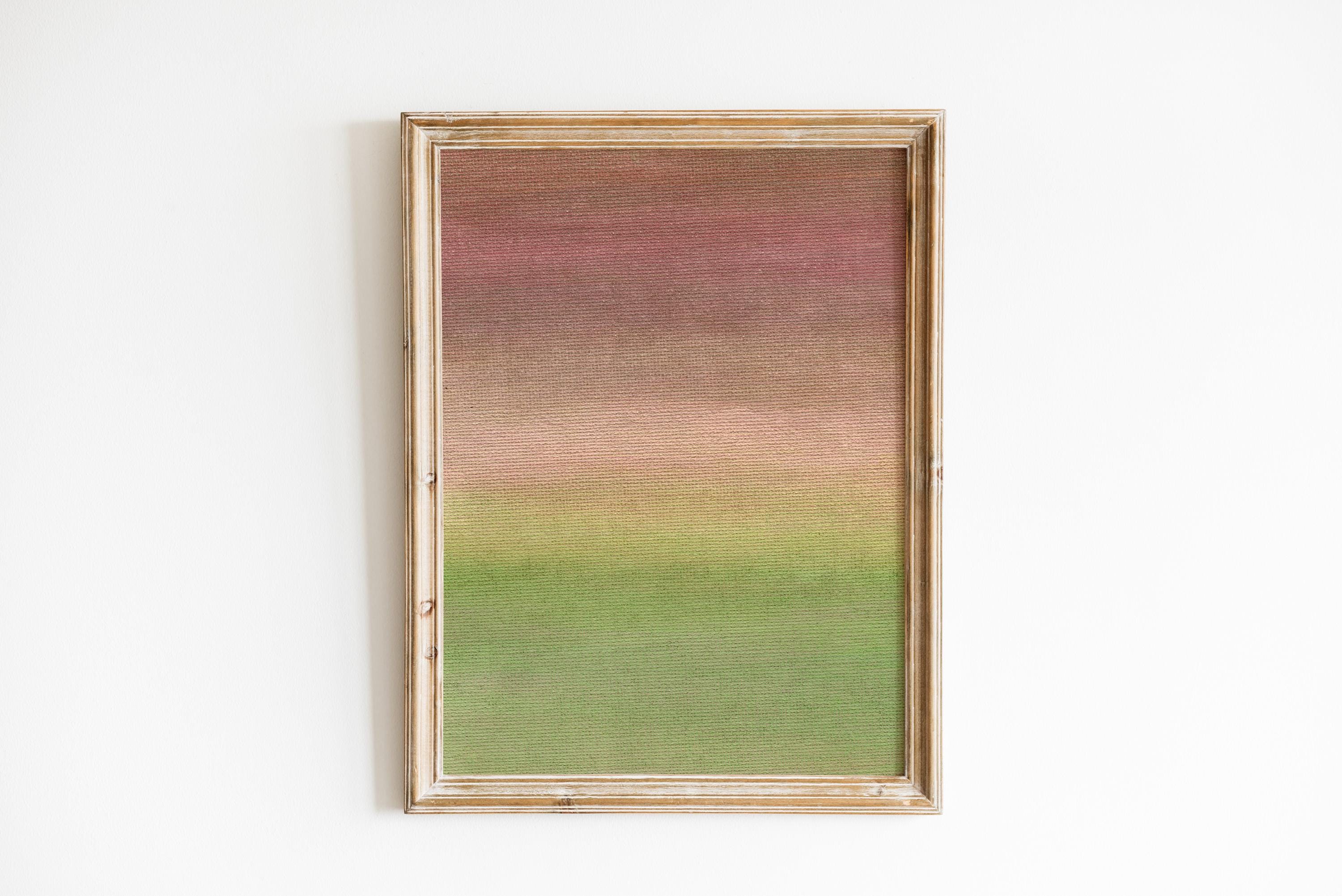 グラデーションの茶色と緑の絵画、素朴な抽象アクリルアート、ミニマル