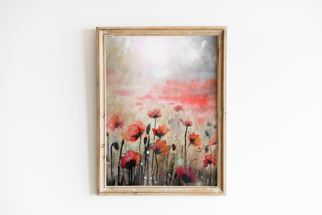 Poppies Art Painting Spring Watercolor Printable Floral Wall Decor ...