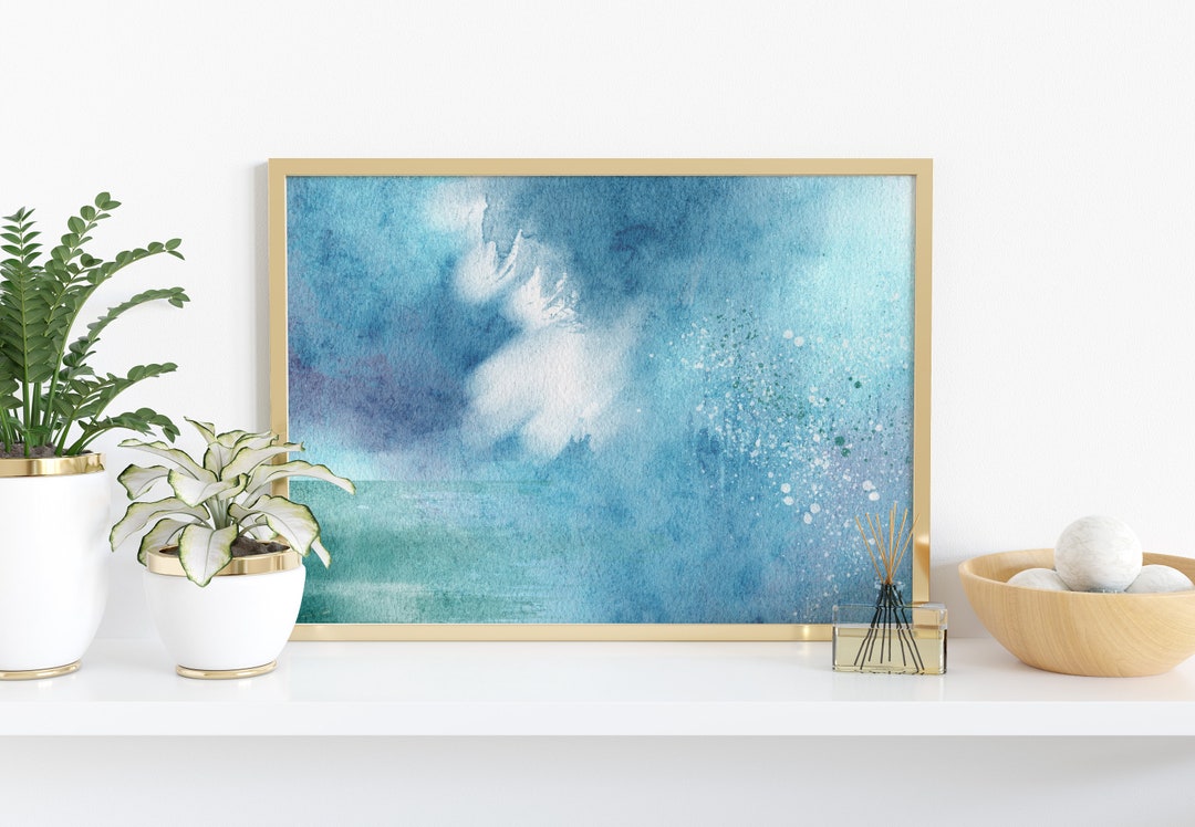 Printable Abstract Watercolor Art Modern Abstract Sky Ocean Etsy