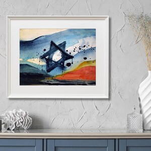 Star of David Painting, Abstract Watercolor Art, Blue Red Modern Wall Decor, Israeli Memorial Poster, Printable Emotional Artwork Download image 9