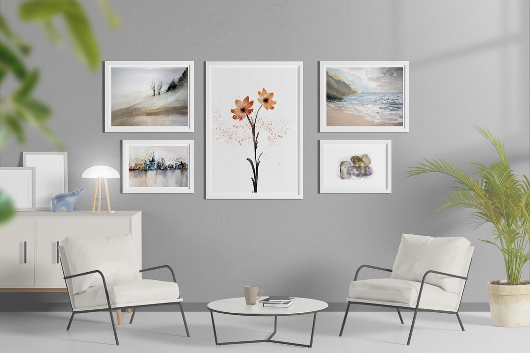 Watercolor Gallery Wall Art Set of 5 Prints Downloadable Etsy