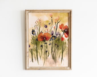 Colorful Wildflowers Print Floral Watercolor Painting Printable Wall Art Spring Flower Field Poster Botanical Room Decor Downloadable Gift