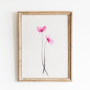 Minimalist Flower Art Blush Pink Floral Wall Decor Printable Watercolor Painting Botanical Handpainted Artwork Modern Downloadable Art Gift