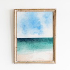 Abstract Ocean Printable Watercolor Art Modern Painting Teal Blue Art Prints Seascape Wall Art Modern Minimalist Downloadable Poster Print