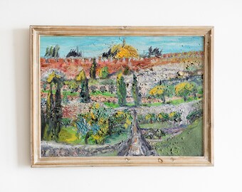 Textured Jerusalem Oil Painting, Colorful Holy City Landscape Art, Middle Eastern Wall Decor, Printable Israel Art Download