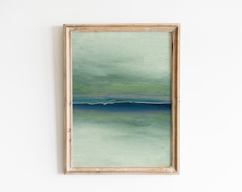 Minimalist Ocean Wave Art, Abstract Green Blue Acrylic Painting, Modern Bohemian Printable Wall Decor, Instant Download Simple Relaxing Art