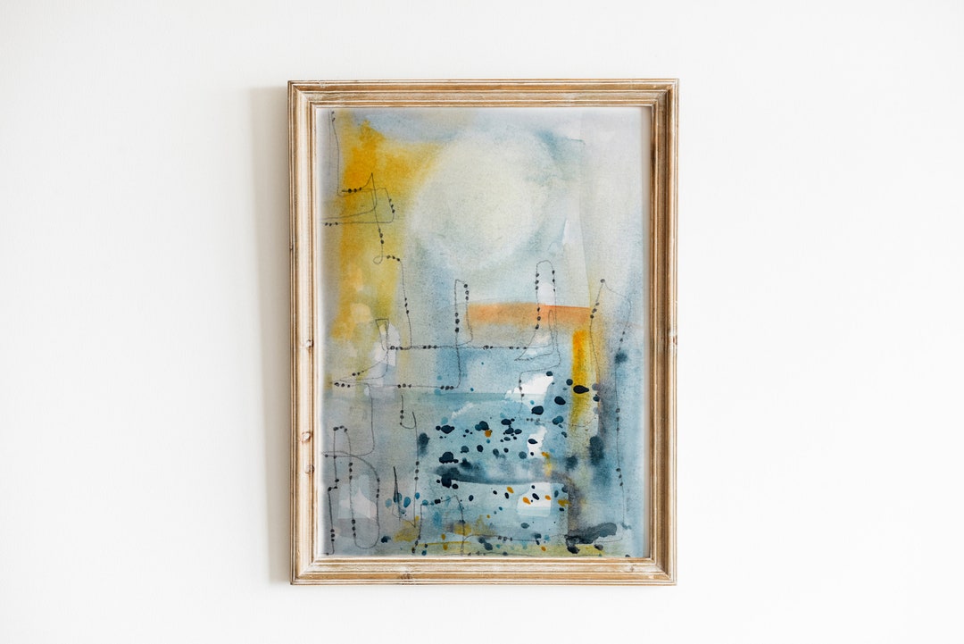 Urban Abstract Print Light Blue Yellow Watercolor Art Minimalist ...