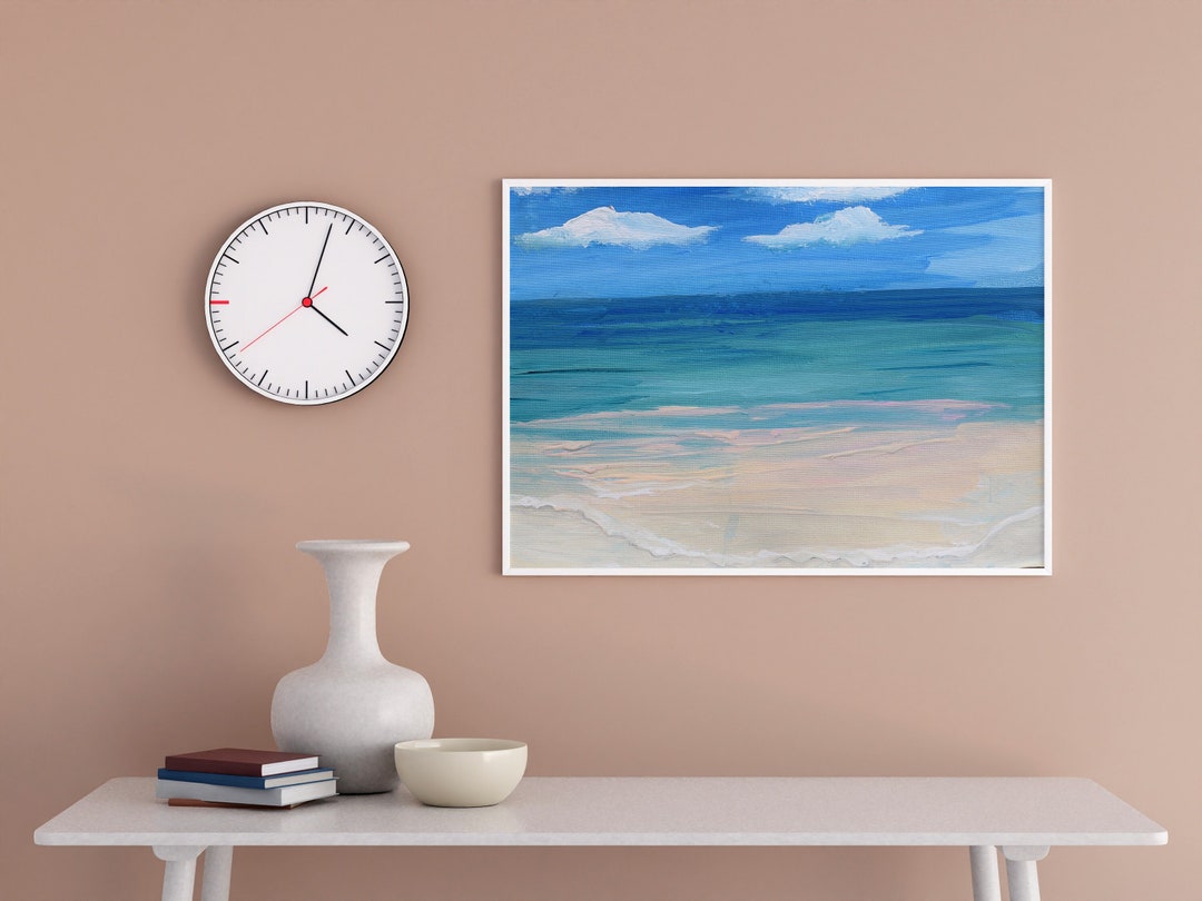 Blue Beach Art Painting Printable Fine Art Acrylic Coastal Etsy
